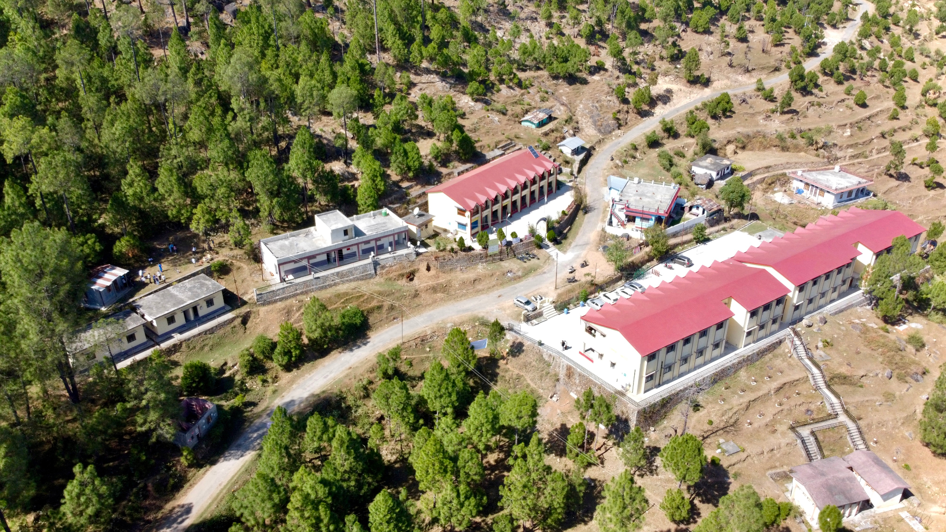Aerial view of Barfiya Lal Juwantha Govt. P.G. College campus, Purola
